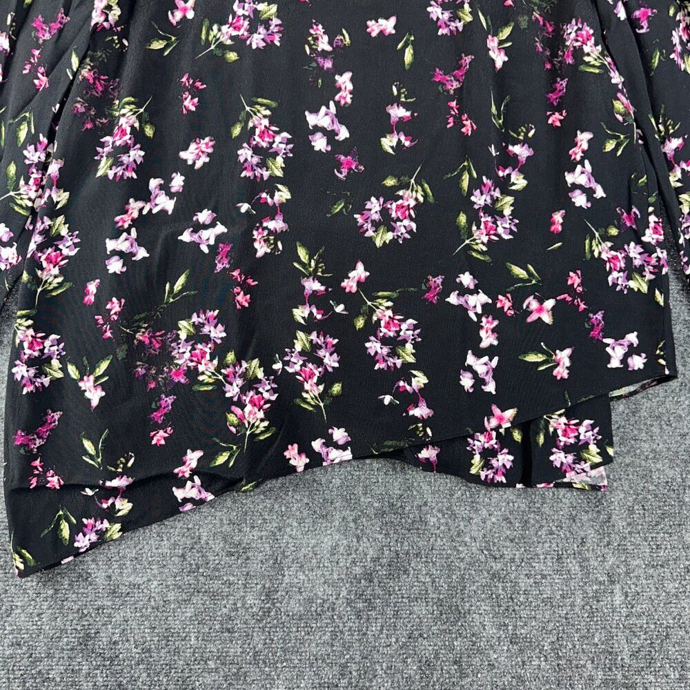 J Jill Blouse Womens Medium Top Black Floral Long Sleeve Shirt Pullover Top - Picture 2 of 8